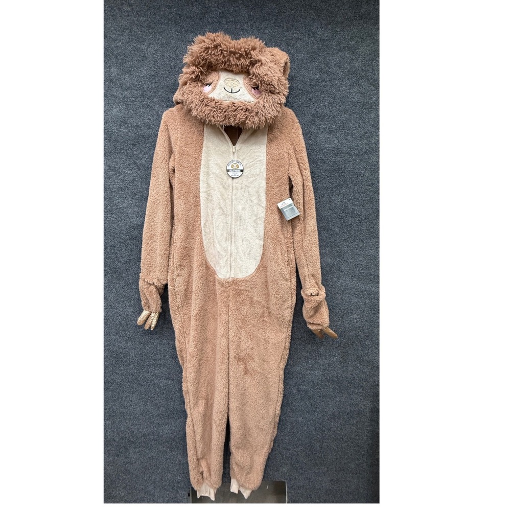 Celebrate Sloth Costume Women S Brown Sherpa Union Suit Halloween Pajamas